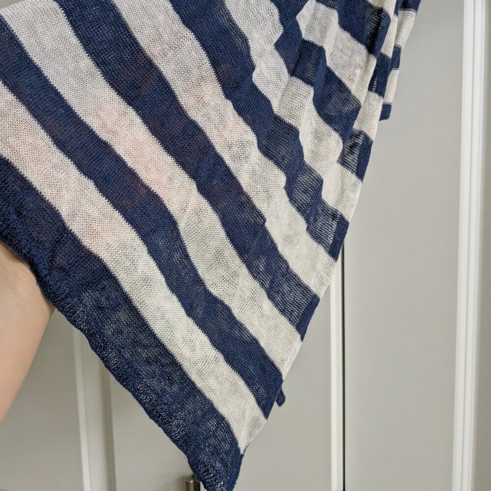 NWOT Muji Scarf White Blue Striped 100% Linen Wrap Rectangle Open Knit Scarf - Picture 2 of 5